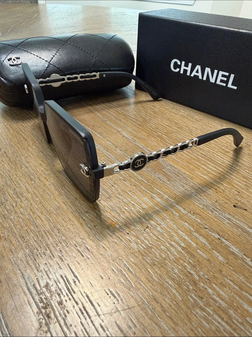 CHANEL Black Oversized Square Sunglasses for Women